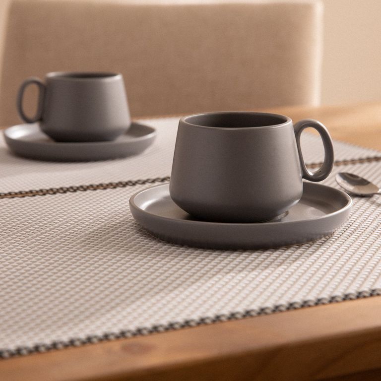 Set X2 Tazas Con Plato Gris 238 Ml