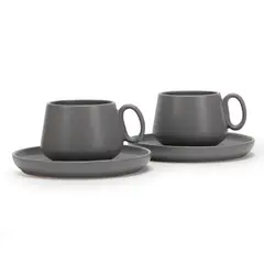 MICA - Set X2 Tazas Con Plato Gris 238 Ml