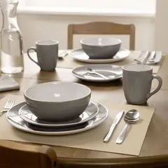 MICA - Juego de Vajilla Cerámica 16 Piezas Gris