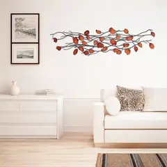 BASEMENT HOME - Arte de Pared Hojas Rojas Decorativas 130cm