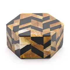 BASEMENT HOME - Caja Hexagonal Decorativa Diseño Negro 12x5cm