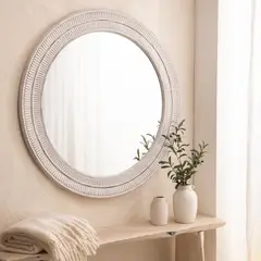 CASA CANTABRIA - Espejo Redondo Madera Borde Blanco 120cm