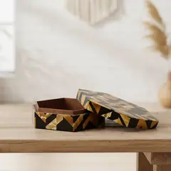 BASEMENT HOME - Caja Hexagonal Decorativa Diseño Negro 17x5cm