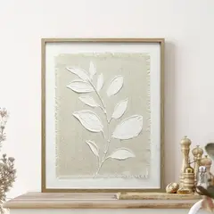 MICA - Cuadro Hoja Con Relieve En Lino 40x50cm