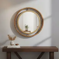 BASEMENT HOME - Espejo Redondo Marco Madera 60cm