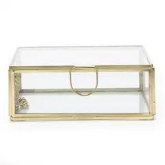 BASEMENT HOME - Caja De Vidrio Dorado Decorativa 15x15x5cm