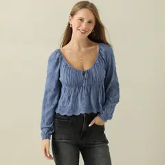 AMERICAN ABBEY - Blusa Manga Larga Casual Mujer