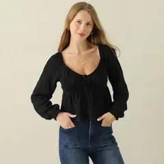 AMERICAN ABBEY - Blusa Manga Larga Casual Mujer