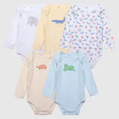 YAMP - Body Bebé Niño Manga Larga Pack X5 Algodón