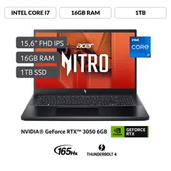Laptop Gamer Intel Core I7 Rtx3050 16gb 1tb Ssd W11 165hz Nitro 15.6" 13° Va Gen