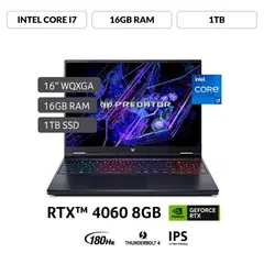 Laptop Gamer Intel Core I7 Rtx4060 16gb 1tb Ssd W11 180hz Predator Neo 16" 14° Va Gen