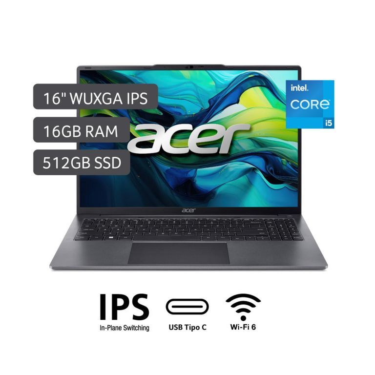 Laptop Aspire Lite  Intel Core I5-1235U 16GB RAM 512 GB SSD 16" Wuxga (1920 X 1200) 60Hz