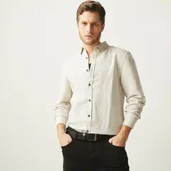 BASEMENT - Camisa Lino Casual Hombre