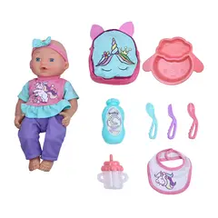 KIDS N PLAY - Juguete Muñeca Recién Nacida Mochila Unicornio Con Accesorios