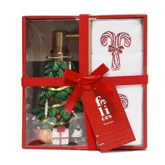 MICA - Set X3 Navideño Árbol: Dispensador De Jabón + 2 Toallas