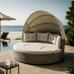 BASEMENT HOME - Cama Reposera Sarasota Modular de Terraza con Quitasol Plegable