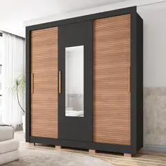 MICA - Ropero Perú 3 Puertas Corredizas 2 Cajones Con Espejo