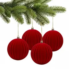 MICA - Setx4 Adorno Árbol Navidad Bolas Terciopelo 10cm