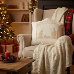 MICA - Cojin Navideño Pesebre Dorado 45cm