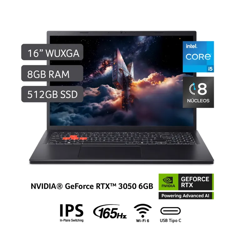 Laptop Gamer Nitro Lite  Intel Core I5-13420H RTX 3050 8 GB RAM 512 GB SSD 16" Nvidia Geforce Wuxga (1920 X 1200) 165Hz
