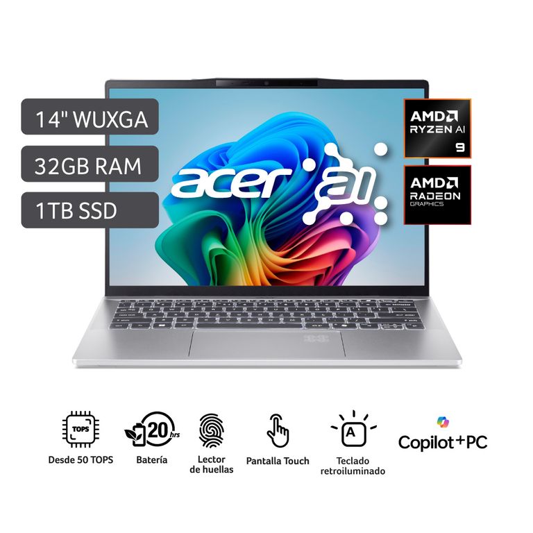 Laptop Swift 14 Ai Amd Ryzen¿ Ai 9 365 32 Gb 1 Tb Ssd Wuxga (1920 X 1200)