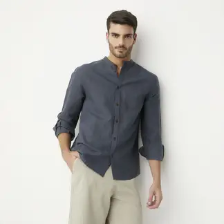 BASEMENT - Camisa Lino Casual Hombre