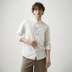 BASEMENT - Camisa Lino Casual Hombre