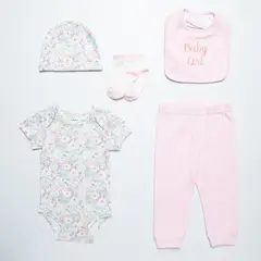 YAMP - Regalable Bebé Pack X5: Gorro + Body + Jugeute + Pantalon + Babero Y Bolsa