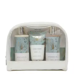 PIBU - Set Vainilla Loción Corporal 250ml + Crema De Manos 100ml + Gel De Ducha 250ml + Neceser