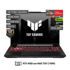 ASUS - Laptop Gamer Tuf A16 Amd Ryzen 7 7445hs 16gb Ram 512ssd Rtx4050 16" Fa607nug-rl116w Fhd+ Nvidia Geforce
