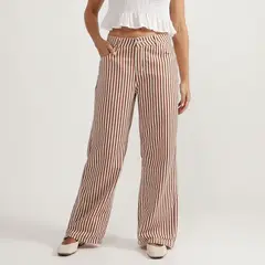 BASEMENT - Pantalón Wide Leg Tiro Medio Mujer