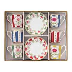 EASY LIFE - Set x6 Tazas con Plato y Caja de Regalo Flowery 100 ml