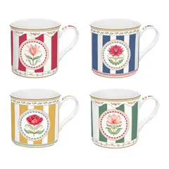 EASY LIFE - Set x4 Tazas con Caja de Regalo Flowery 300 ml