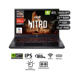 ACER - Laptop Nitro V 15 Amd Ryzen¿ 7 7445hs 32 Gb 1 Tb Ssd Nvidia® Geforce Rtx¿ 4050 Fhd (1920 X 1080)