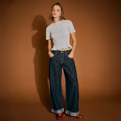 SYBILLA - Pantalón Baggy Tiro Medio Mujer