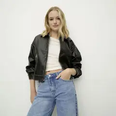 SYBILLA - Casaca Efecto Cuero Mujer