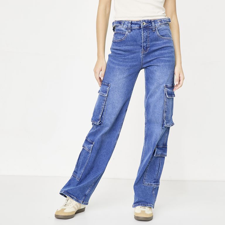 Jean Cargo Tiro Alto Mujer