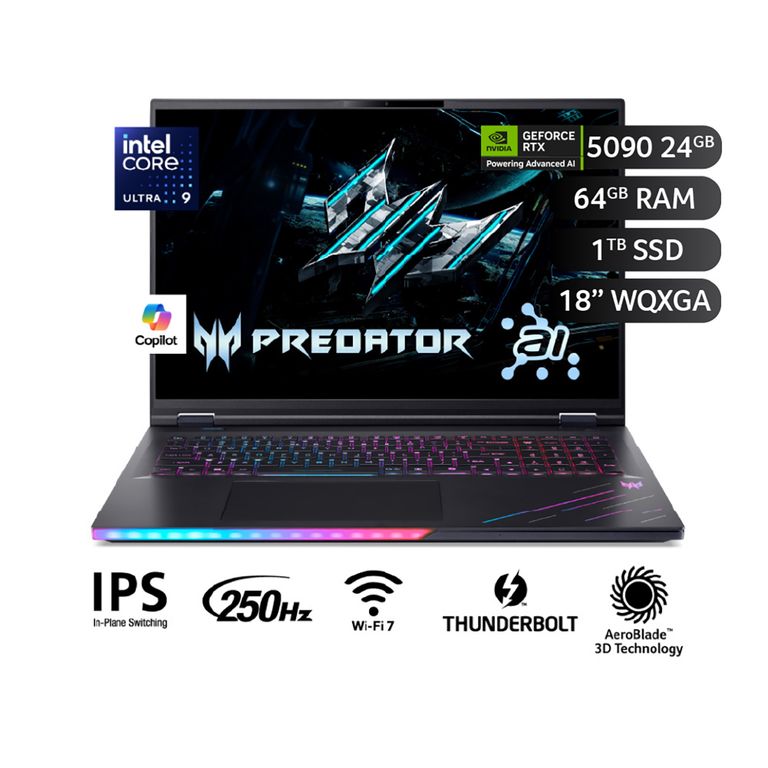 Laptop Gamer Predator  Intel Core U9 275Hx  Rtx 5090 64 GB RAM 1 TB SSD 18" Wqxga (2560 X 1600) 250Hz Nvidia Geforce
