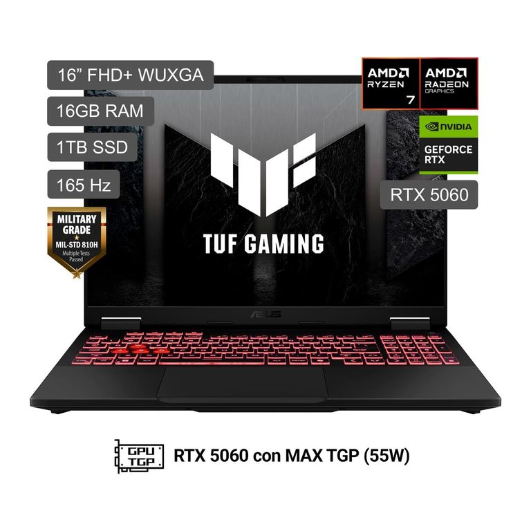 Laptop Gamer Tuf A16 Amd Ryzen 7 260 16gb 1tbssd 16" Fhd+ Rtx5060