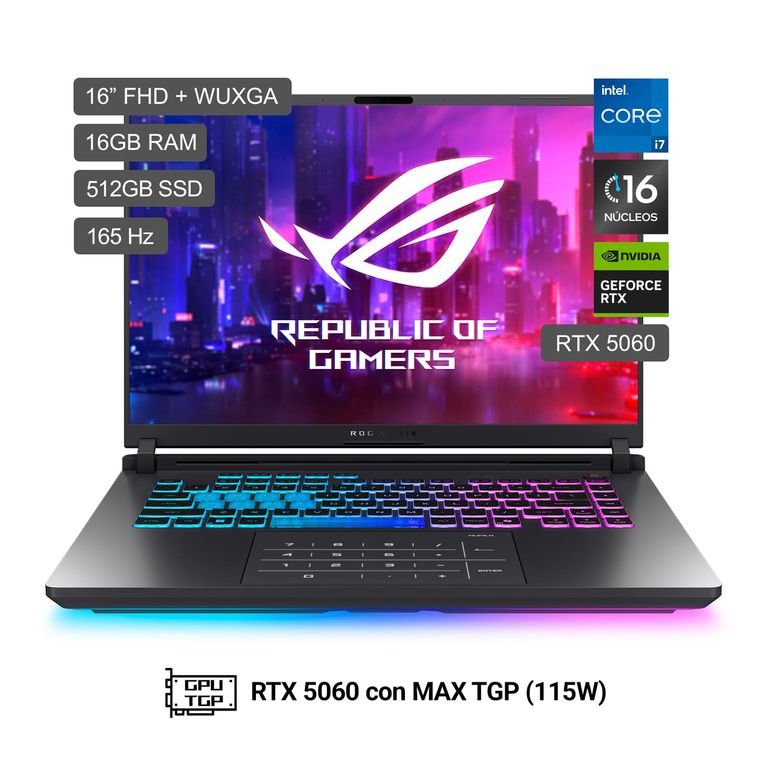 Laptop Gamer Rog Strix G16 Intel Core I7 14650hx 16gb Ram 512 Gb Ssd Nvidia Geforce Rtx 5060 16"