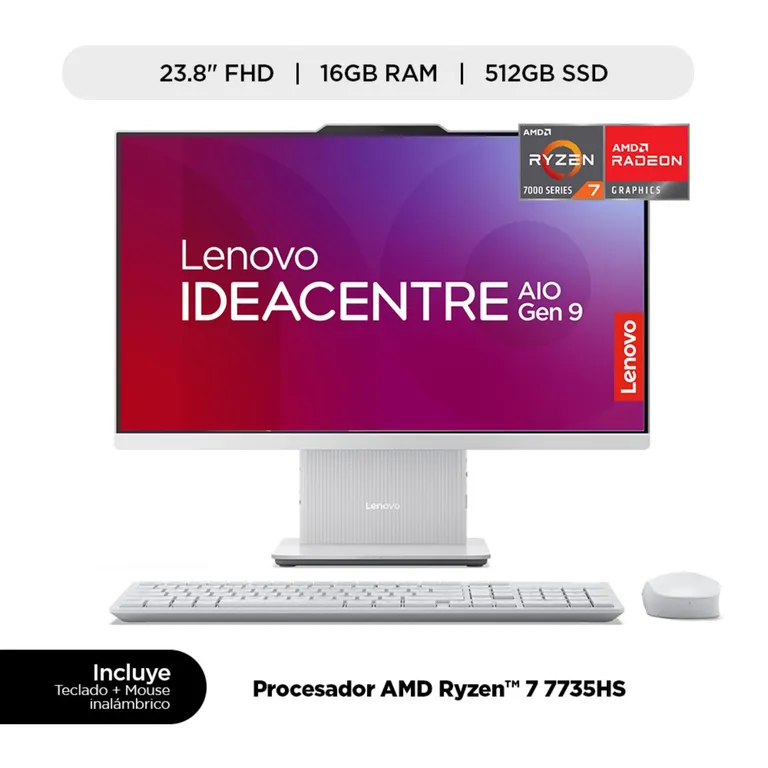 All in one Ideacentre AIO serie 7000 AMD Ryzen 7 16GB RAM 512GB SSD 23.8" FHD 100Hz