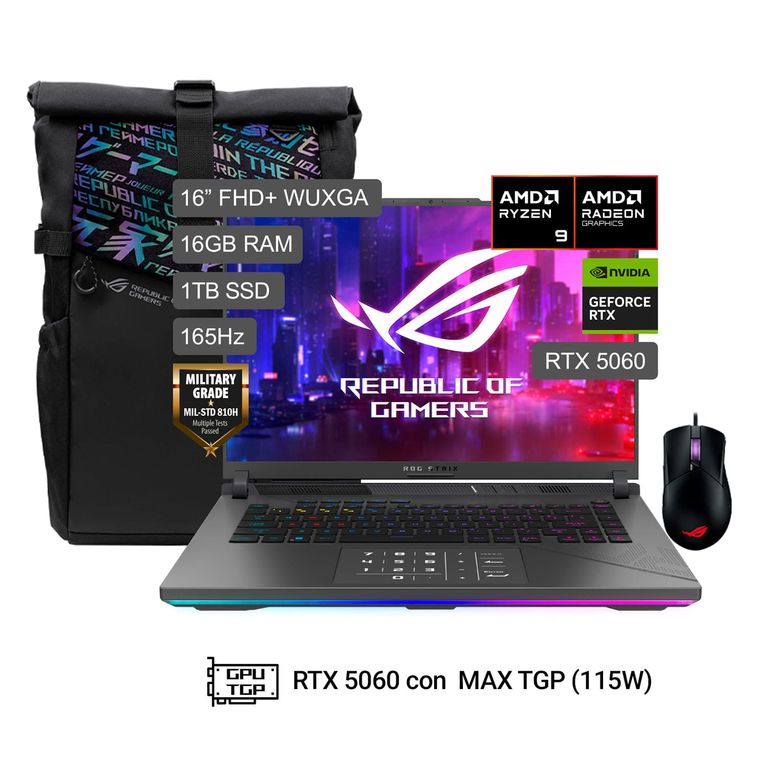 Gamer Rog Strix G16 R9-9955HX 16GB 1TB RTX5060
