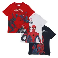 SPIDERMAN - Polo Niño Pack X3 Manga Corta Algodón Spider-Man