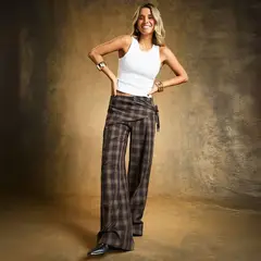 SYBILLA - Pantalón Wide Leg Tiro Alto Mujer