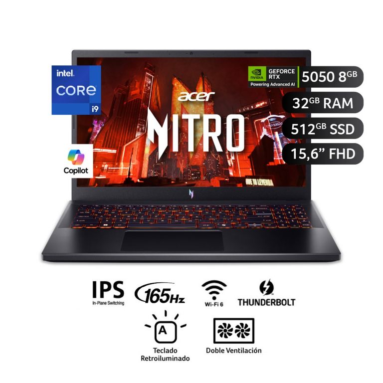 Laptop Gamer Nitro V Intel Core 9 - 270H 32GB 512 GB 15.6" 165Hz FHD NVIDIA GeForce RTX 5050