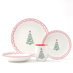 MICA - Juego de Vajilla 16 Piezas Porcelana Navidad