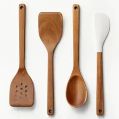 FIGMINT - Set x4 Utensilios de Cocina de Madera y Silicona