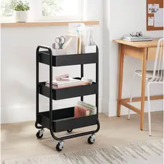 BRIGHTROOM - Carrito Organizador Metálico de 3 Niveles con Ruedas 45x35x80 cm