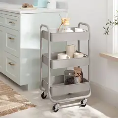 BRIGHTROOM - Carrito Organizador Metálico de 3 Niveles con Ruedas 45x35x80 cm