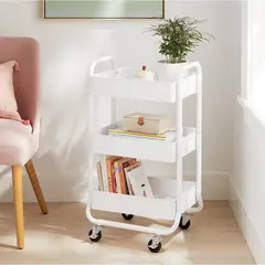 BRIGHTROOM - Carrito Organizador Metálico de 3 Niveles con Ruedas 45x35x80 cm
